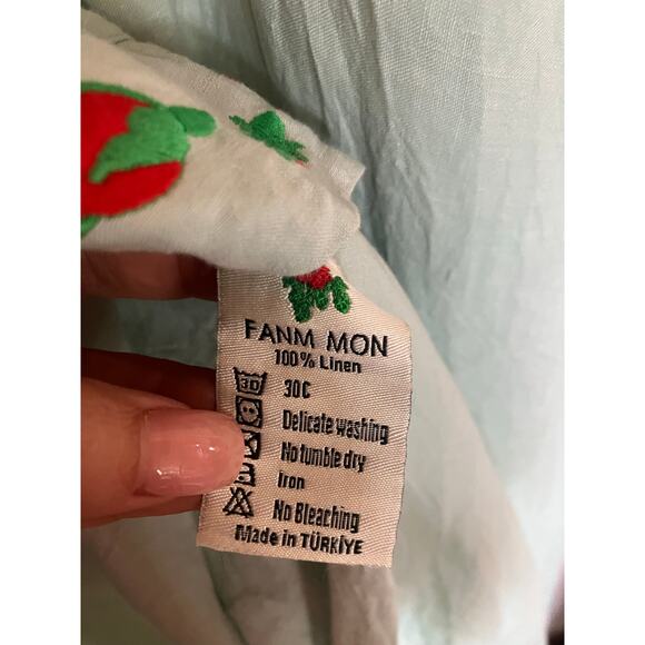 FANM MON Alanya Off Shoulder Maxi Dress Linen Size Small S Mint PRAIRIE FEMININE - Picture 6 of 7